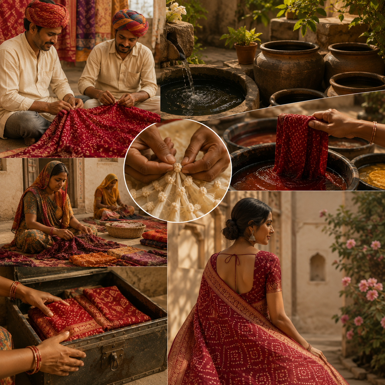 A woman draped in a handcrafted bandhani saree